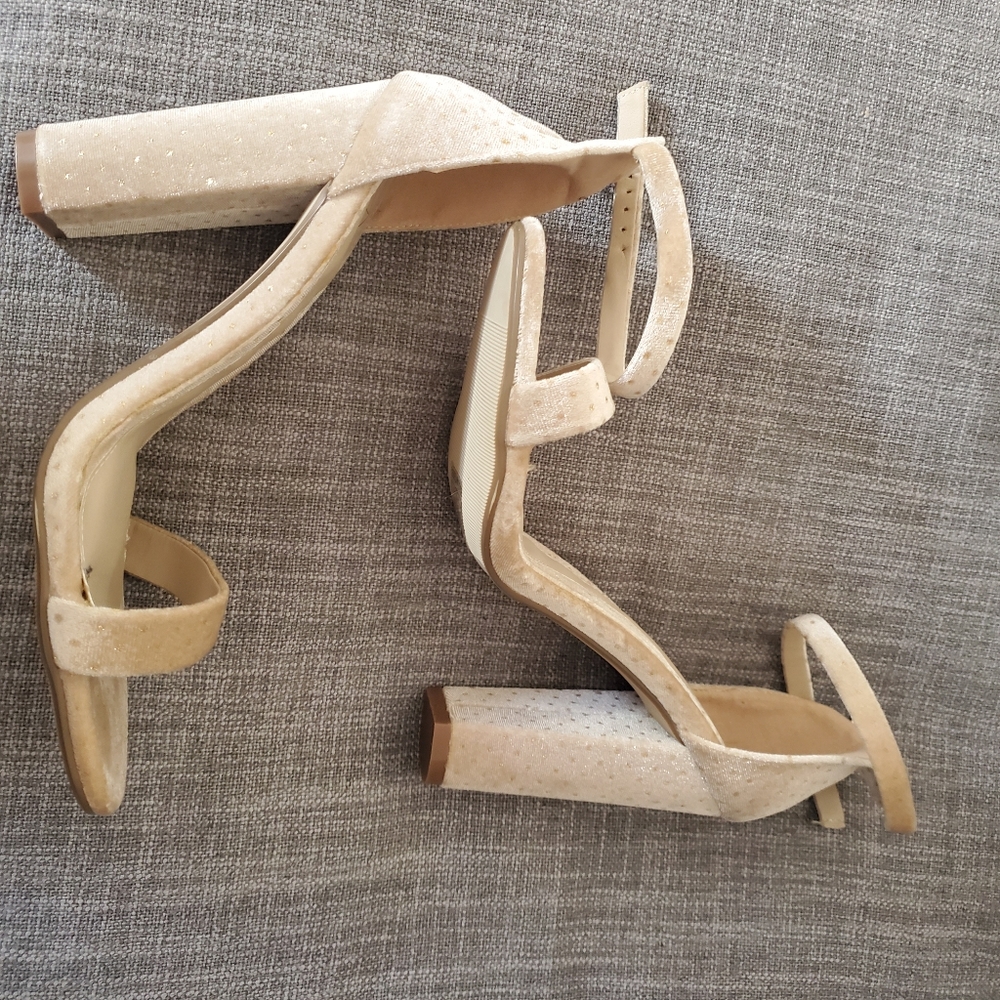 Missguided Gold Velvet Block Open Toe Heels